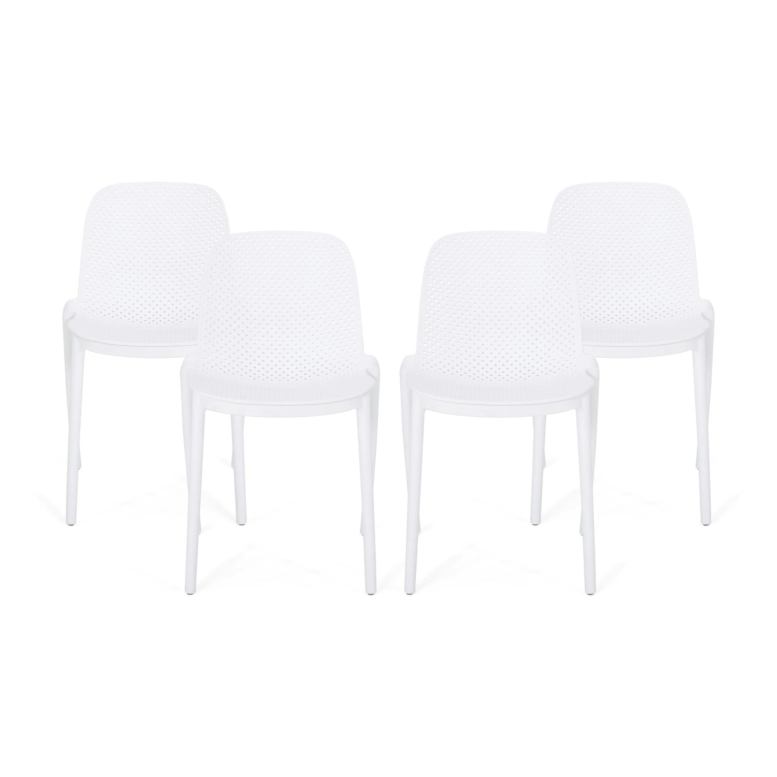 Modern Perforated White Polypropylene Outdoor Dining Chair Set of 4