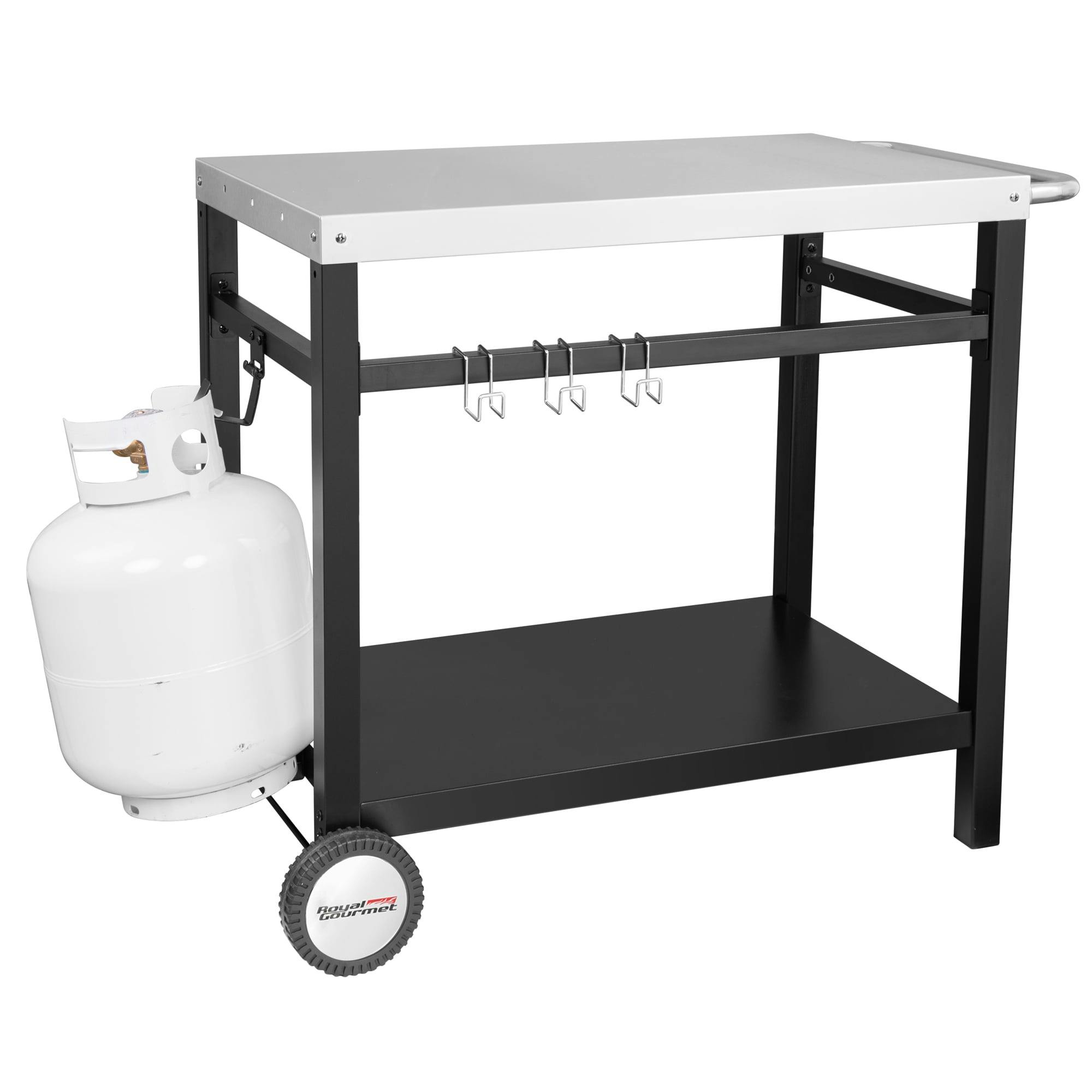 Stainless Steel Outdoor Grill Cart with Double-Shelf and Wheels
