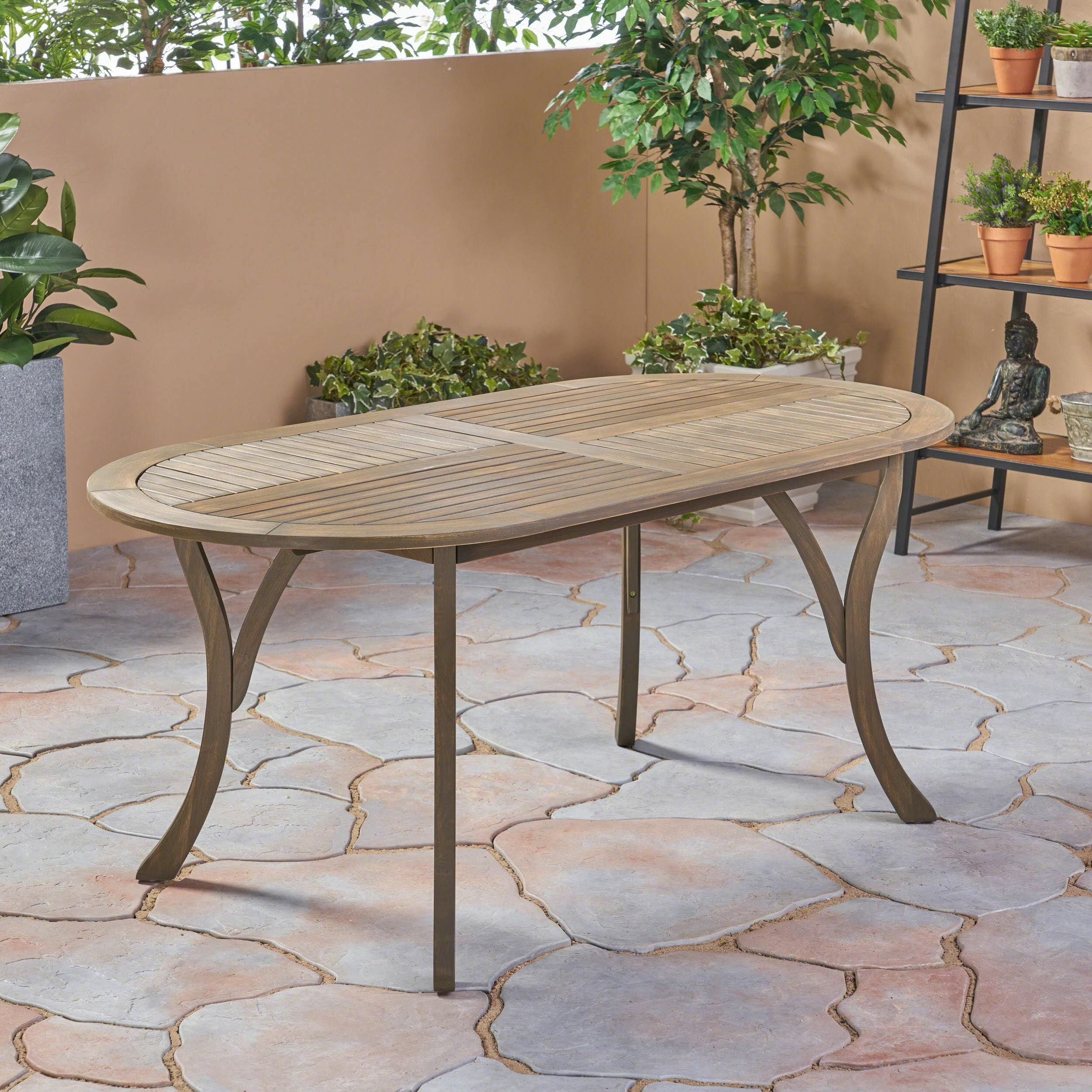 Calm Gray Acacia Wood Oval Outdoor Dining Table for 6