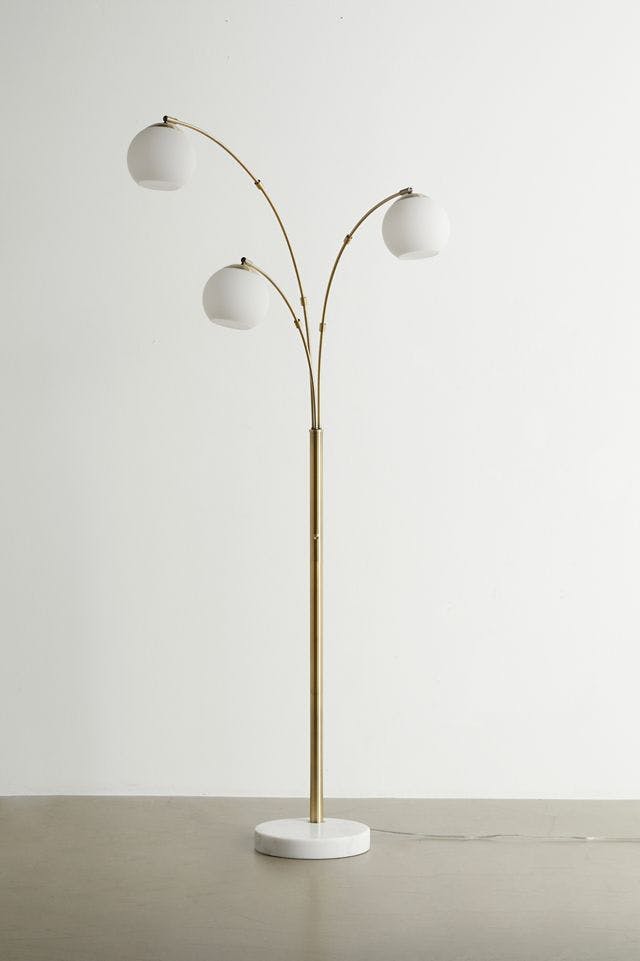 Elegant Mid-Century White Opal Glass Multi-Head Arc Lamp