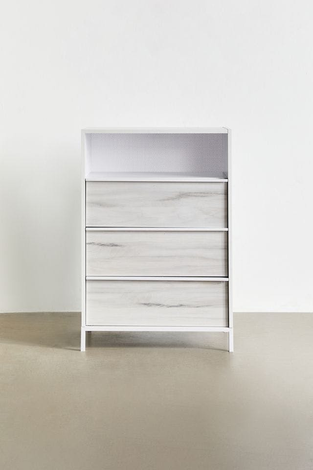 Boulevard White 3-Drawer Chest with Haze Acacia Accents