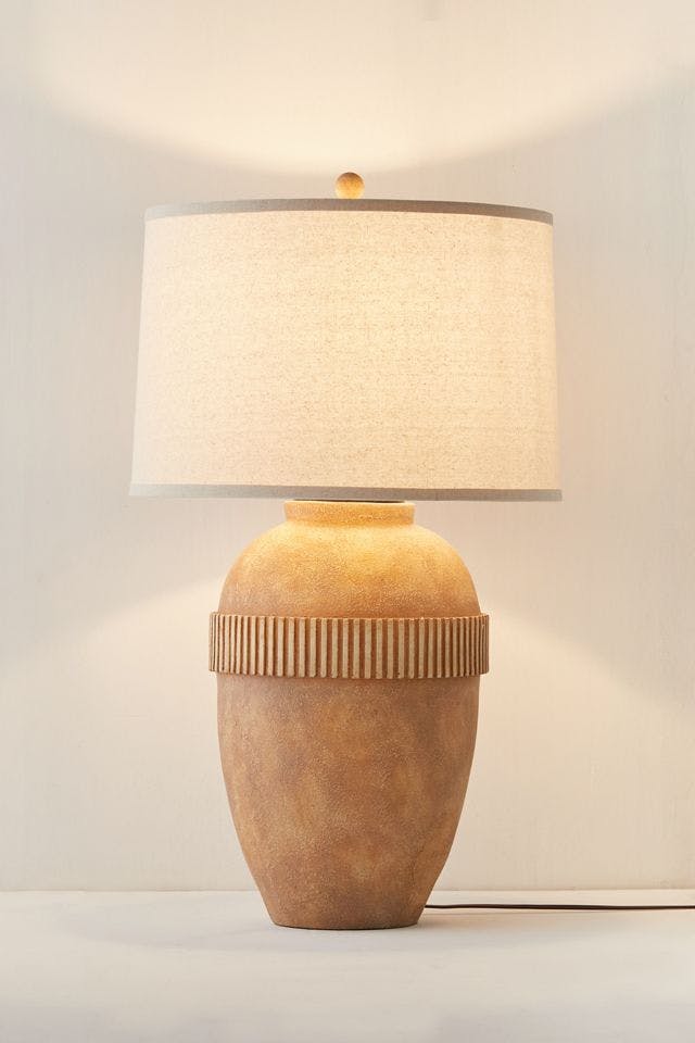 Terracotta Groove 18" Table Lamp with Burlap Shade and Brass Accents