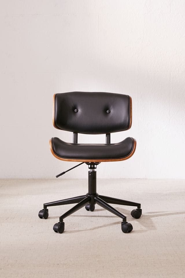 Lombardi Swivel Task Chair in Walnut and Black Faux Leather