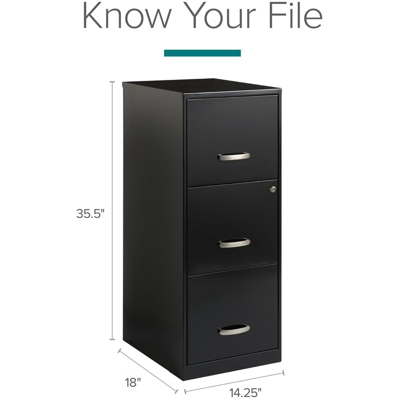 Sleek Black Metal 3-Drawer Lockable File Cabinet for Home Office