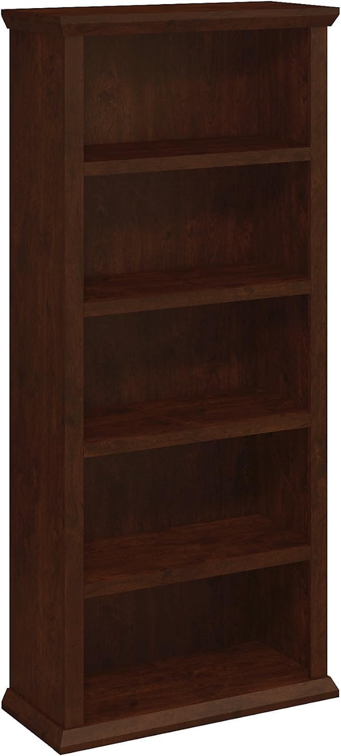 Yorktown Antique Cherry Tall 5-Shelf Adjustable Wood Bookcase