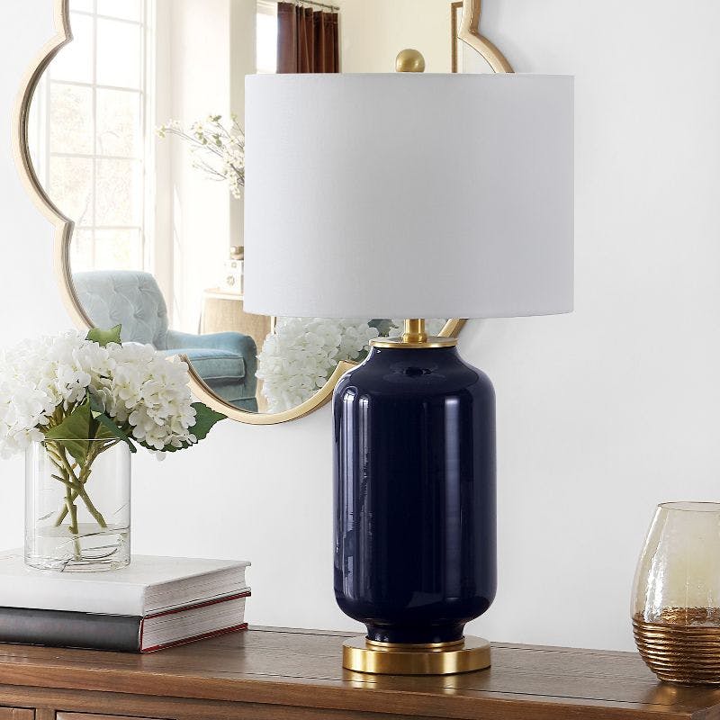 Amaia Navy Glass 26-inch Gold-Finished Contemporary Table Lamp
