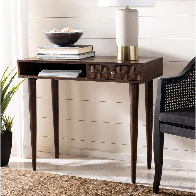 Transitional Walnut Wood Home Office Desk with Drawer