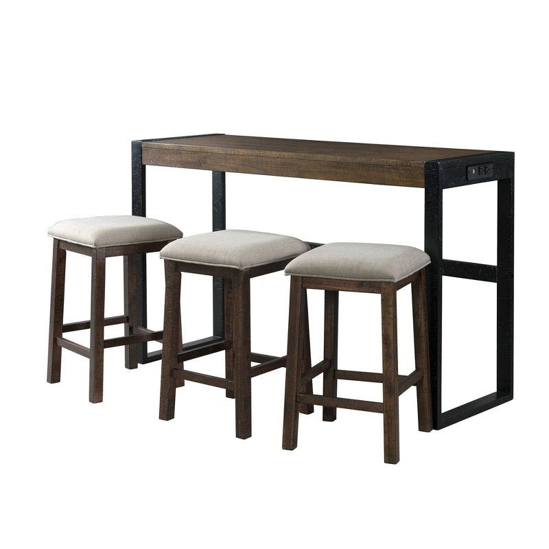 Enrico 60'' Black and Brown Transitional Bar Table Set with USB Ports