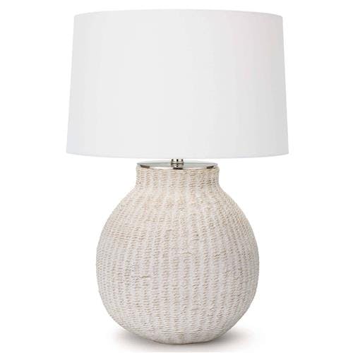 Hobi Matte White Linen-Shade Table Lamp with Polished Nickel Accents