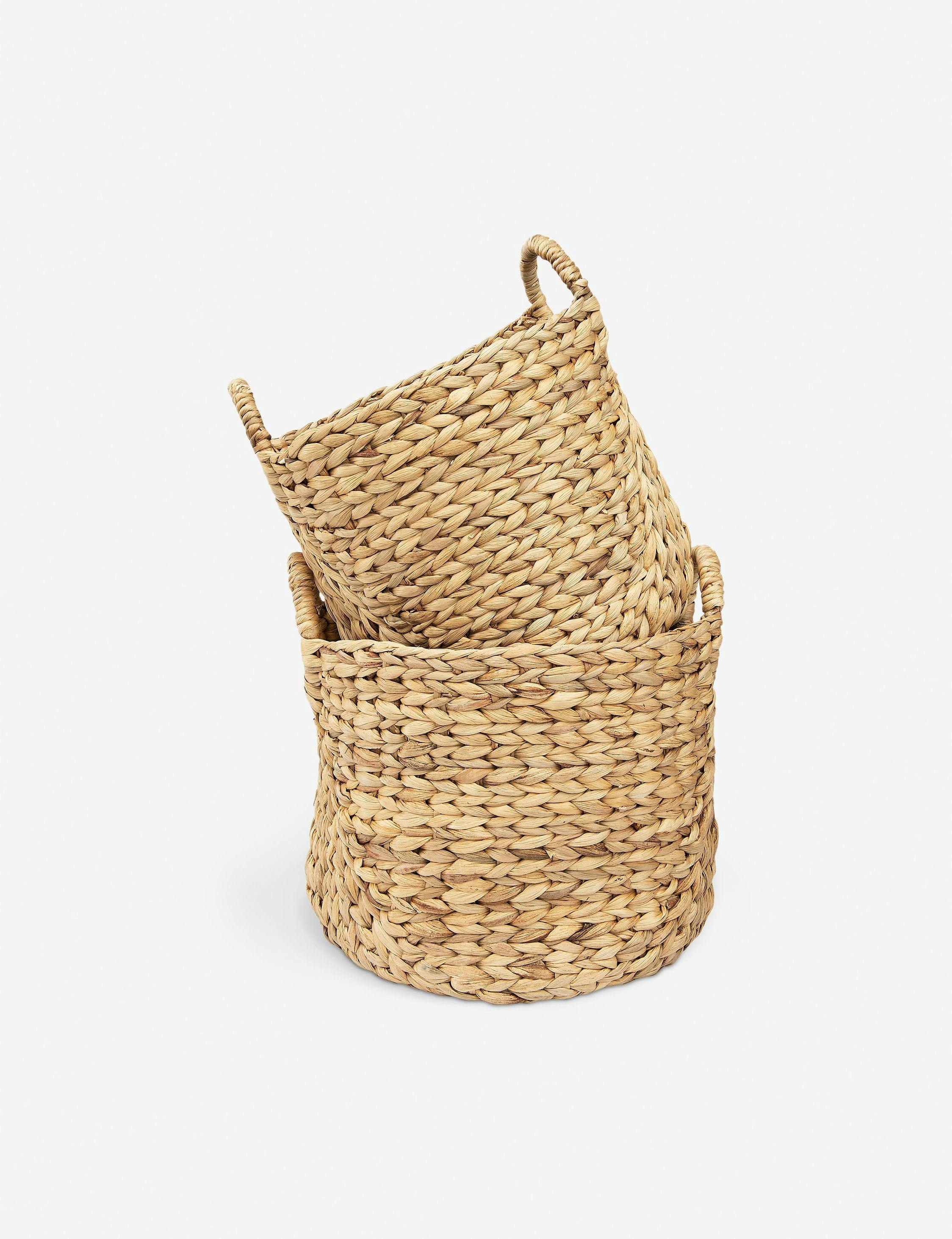 Handwoven Natural Seagrass Round Storage Baskets with Handles (Set of 2)