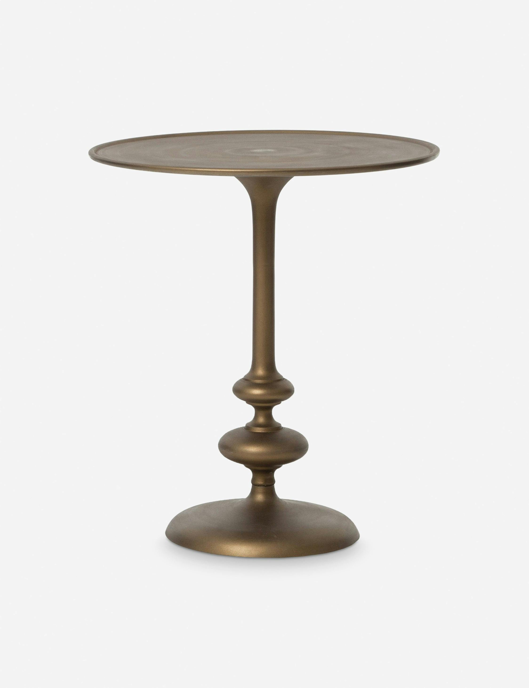 Contemporary Marlow Round Stone & Metal Side Table in Gold