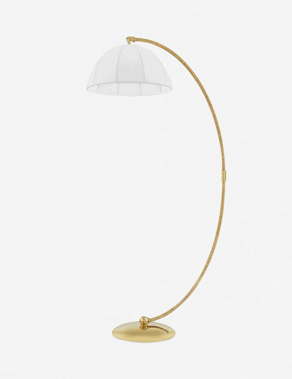 Arcadian Aged Brass Adjustable Floor Lamp with White Linen Shade