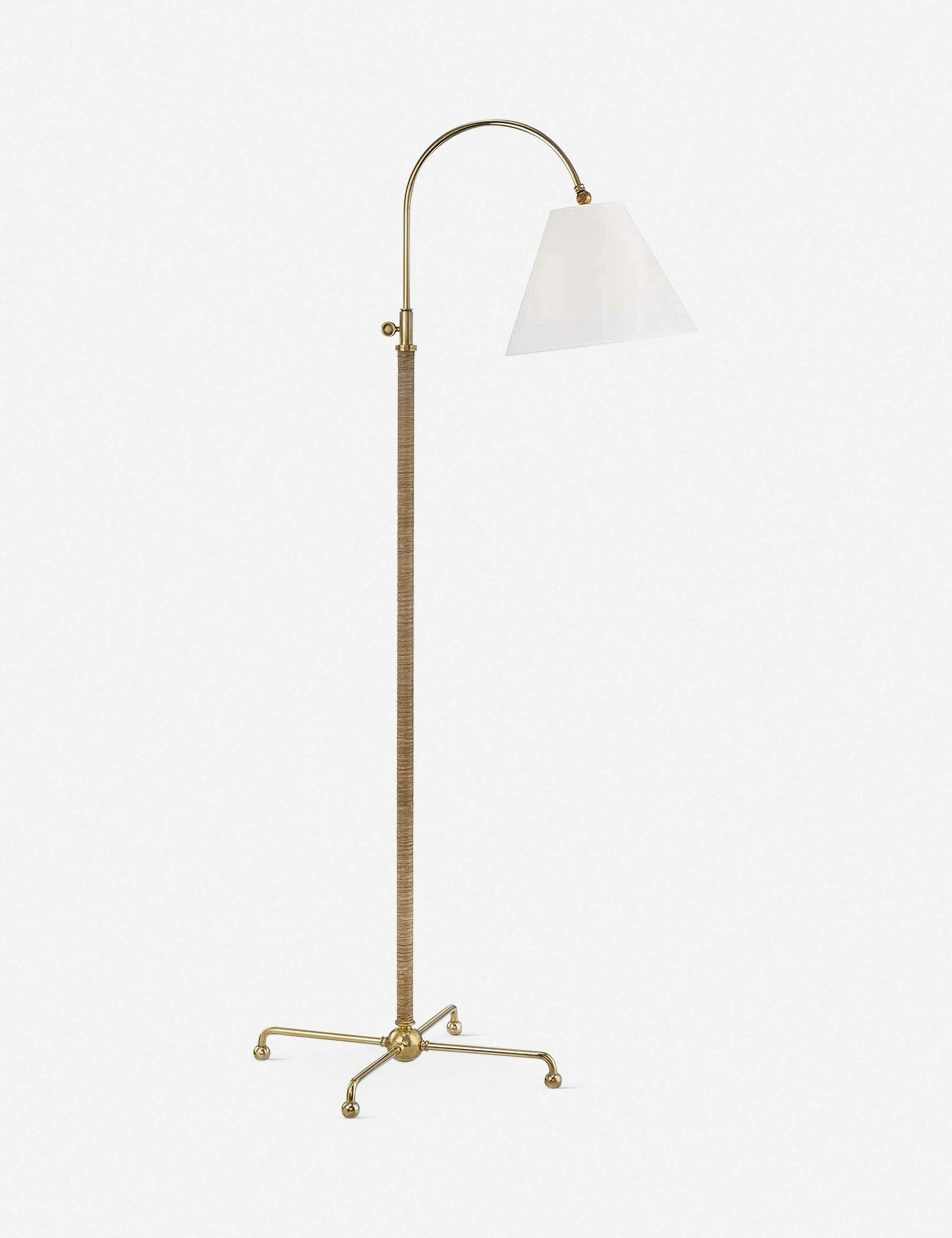 Curves No.1 Aged Brass Arc Floor Lamp with Off-White Linen Shade