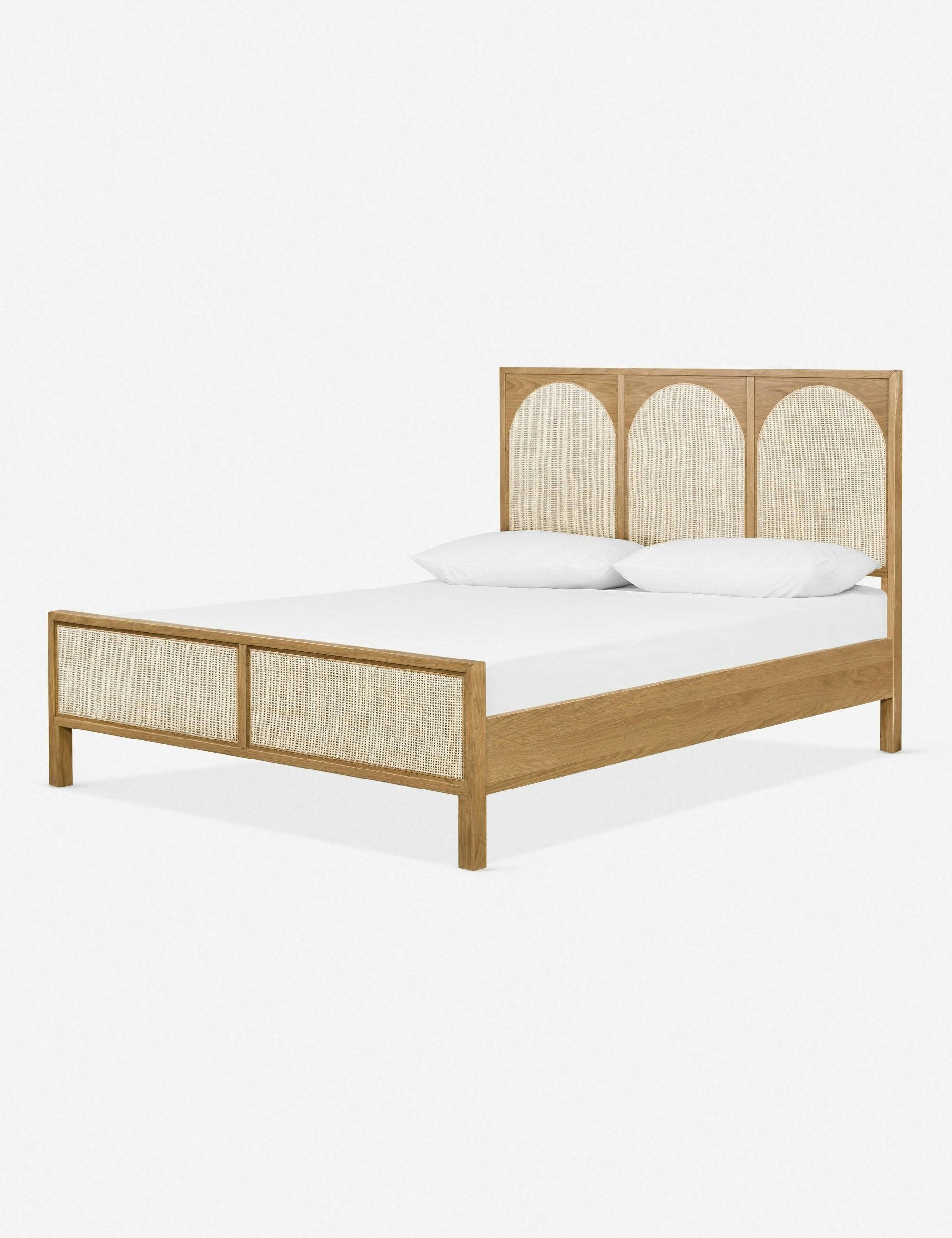 Allegra Contemporary Oak Queen Bed with Upholstered Headboard