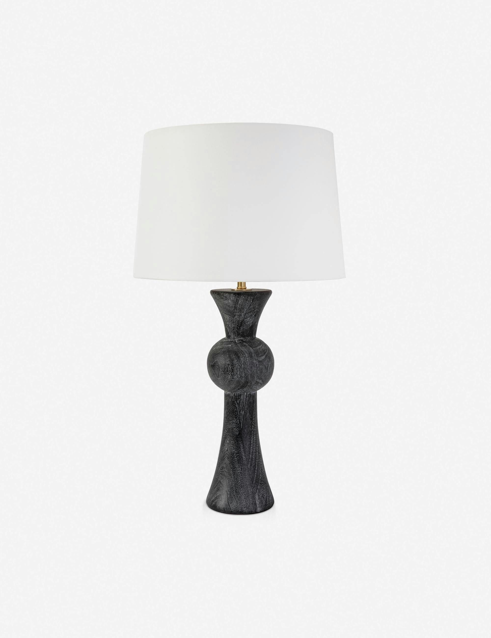 Vaughn Ebony Birch Wood Table Lamp with White Linen Shade