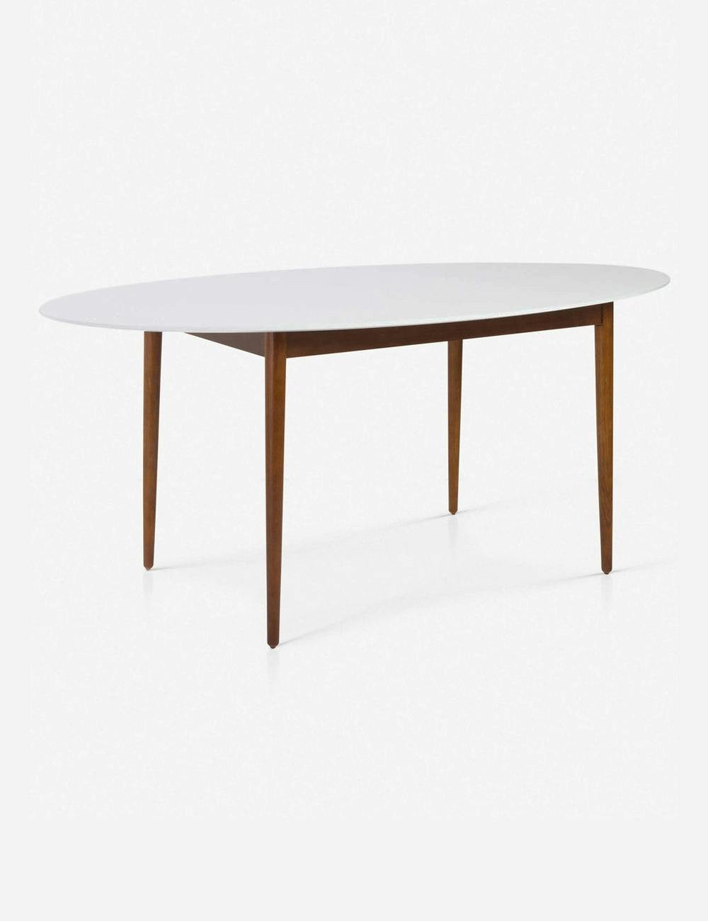 Modern Matte White 63" Oval Dining Table with Walnut Wood Base
