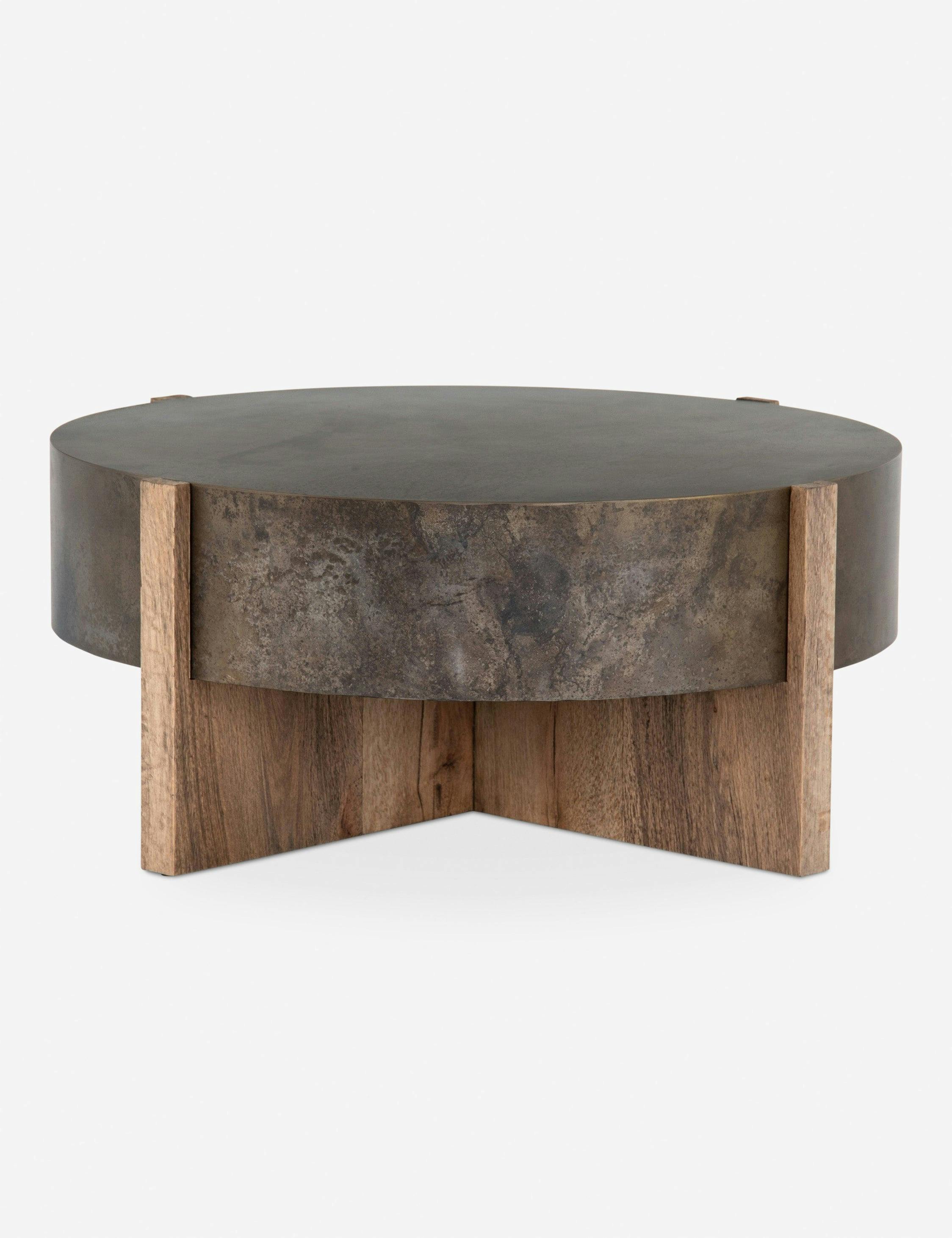 Rustic Oak & Distressed Iron 41.5" Round Coffee Table
