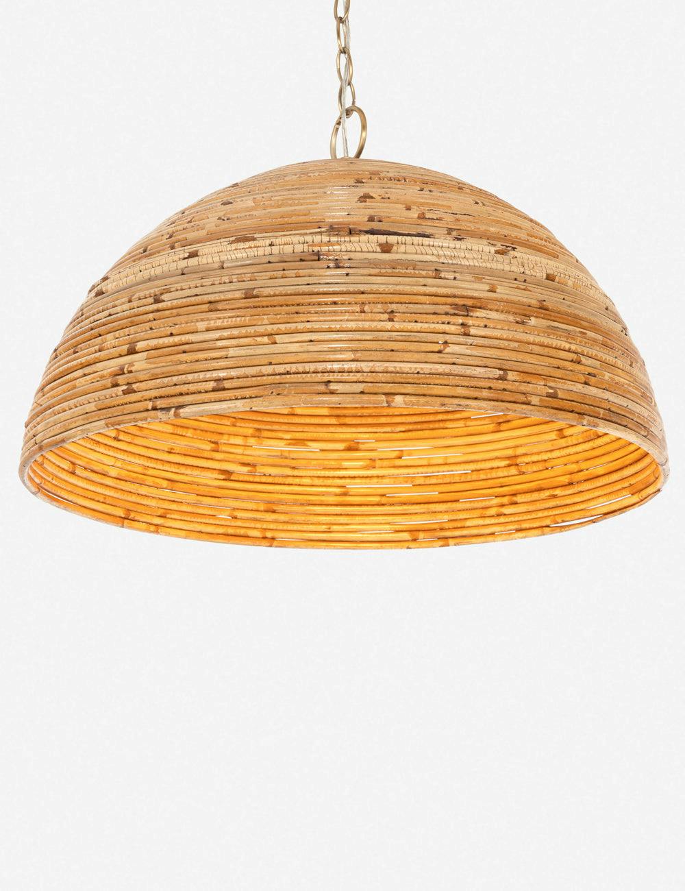 Satin Brass 60W LED Bowl Pendant with Natural Rattan Shade