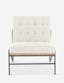 27'' White Leather & Wood Slipper Accent Chair with Neutral Fleck