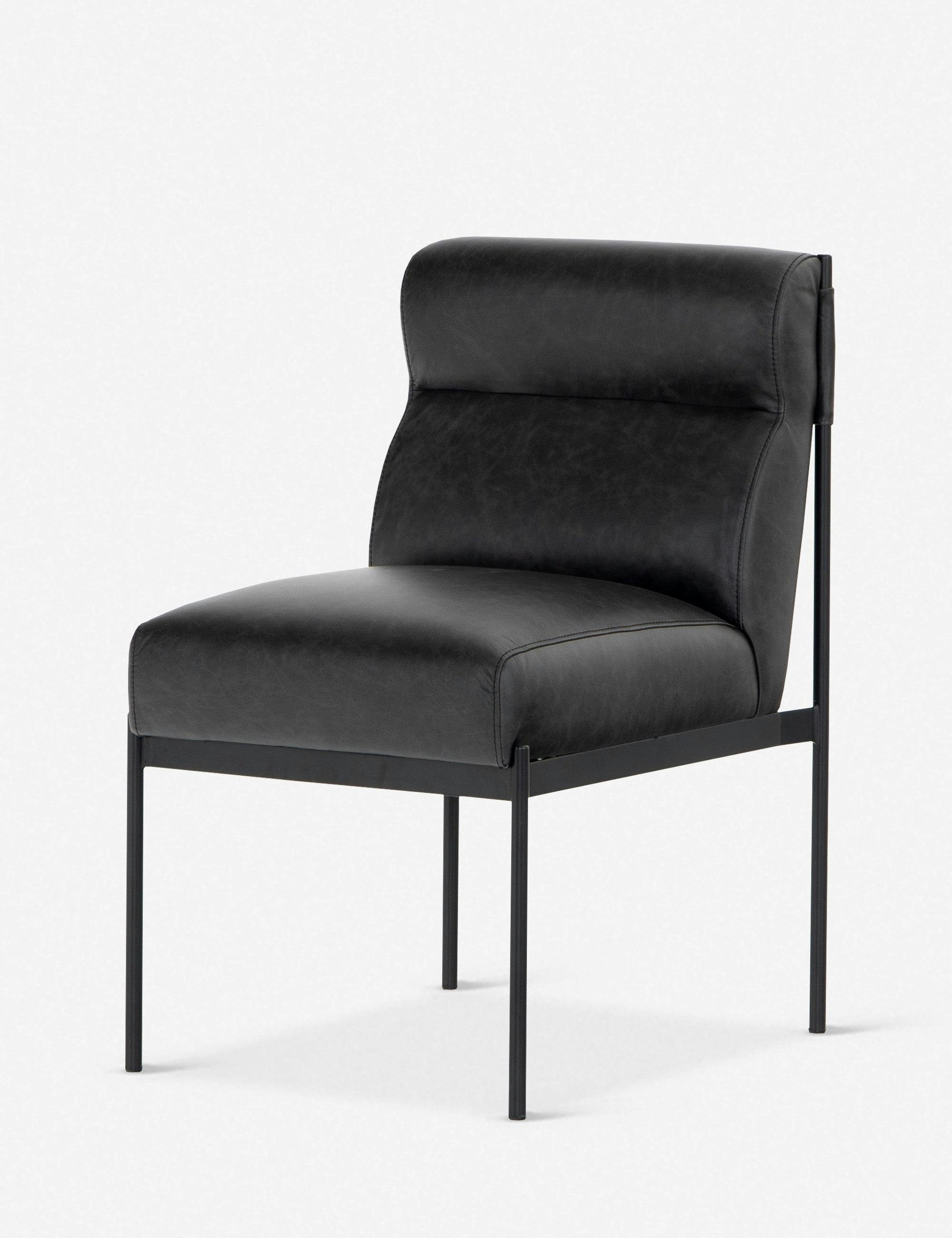 Sleek Black Top-Grain Leather Upholstered Side Chair with Metal Frame