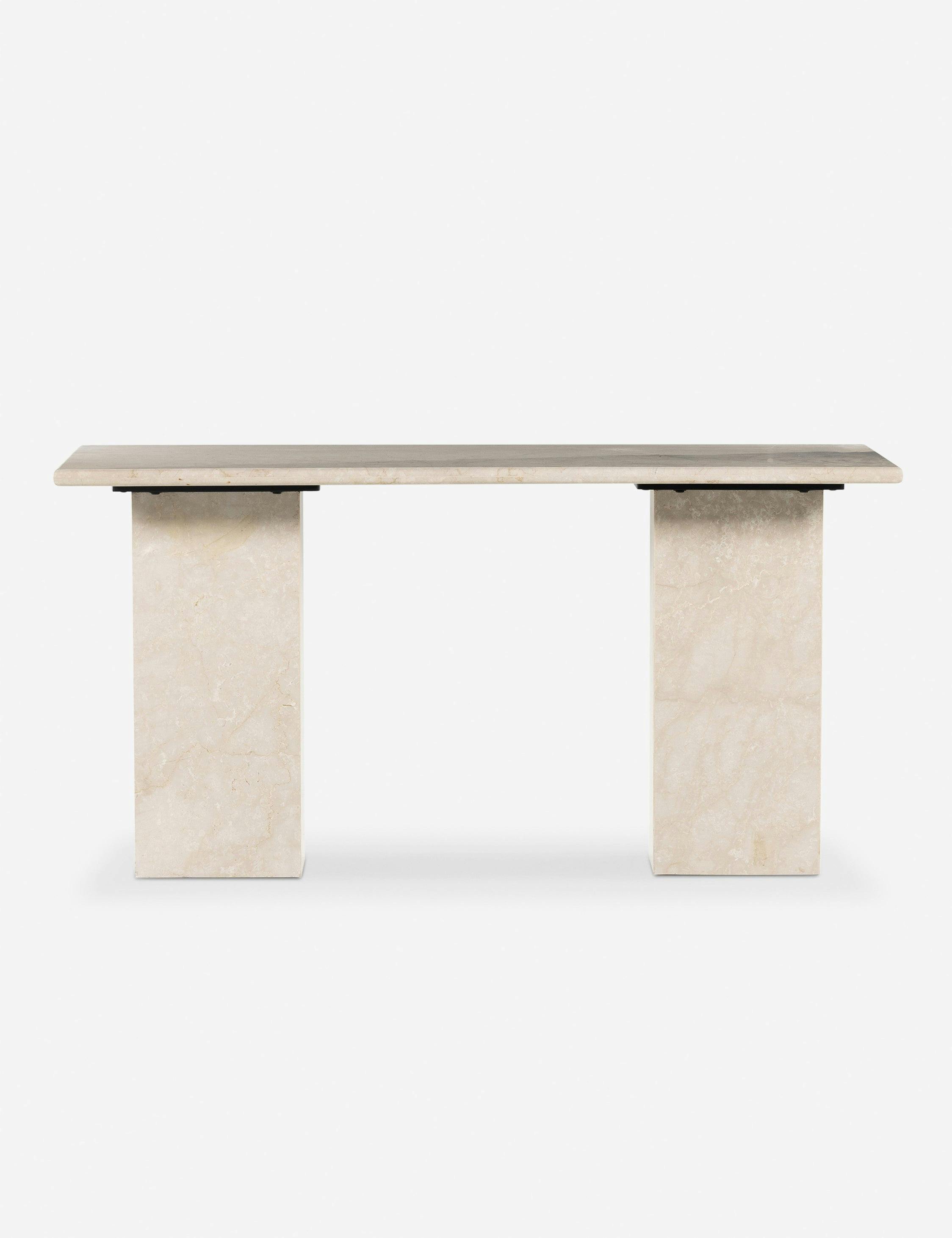 Leonel 60'' Cream Marble Desk with Polished Edges and Drawer