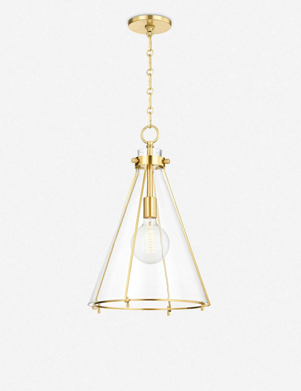 Eldridge Contemporary Aged Brass 1-Light Incandescent Pendant with Conical Glass Shade