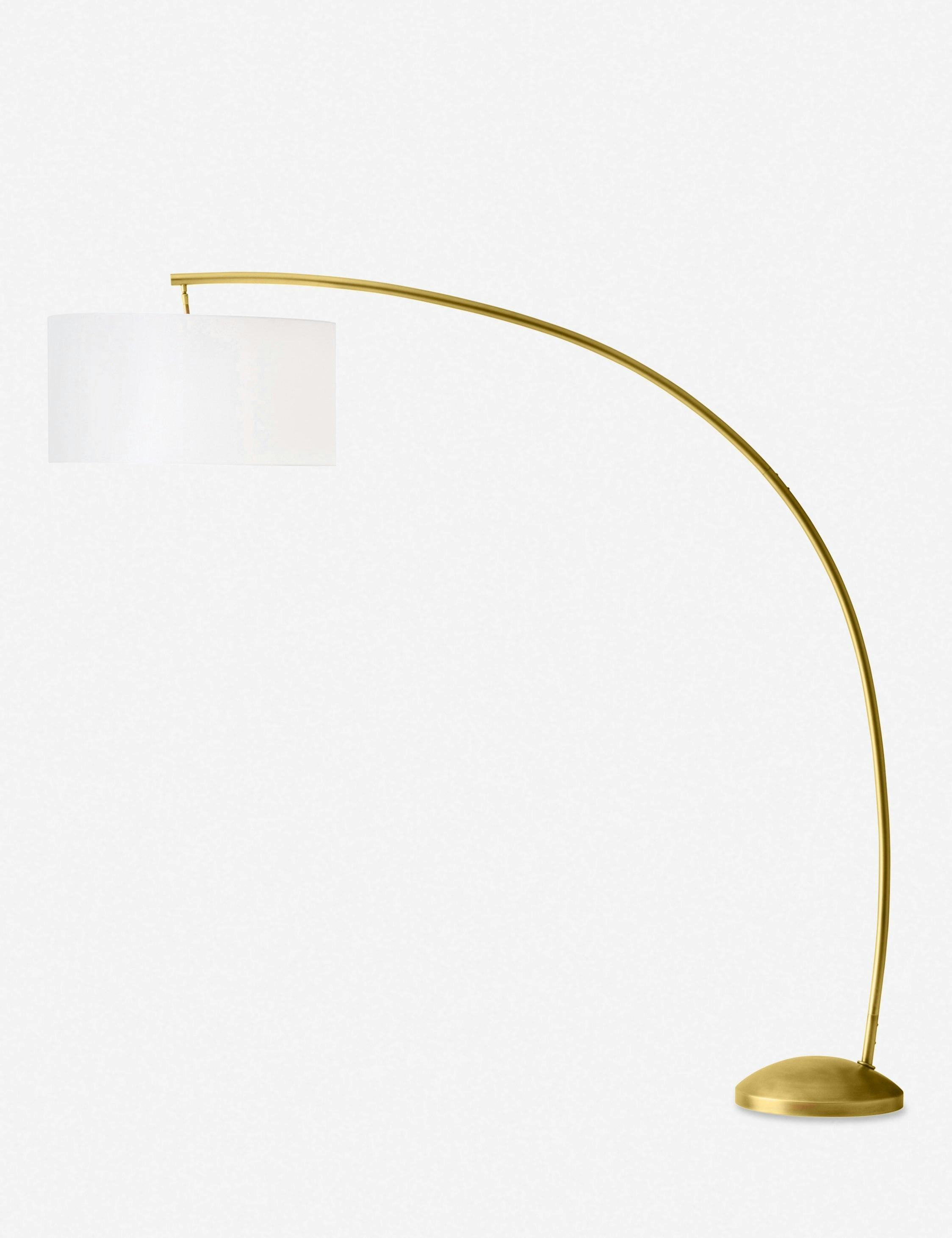 Elegant Naples Antique Brass Arc Floor Lamp with Pivoting Linen Shade