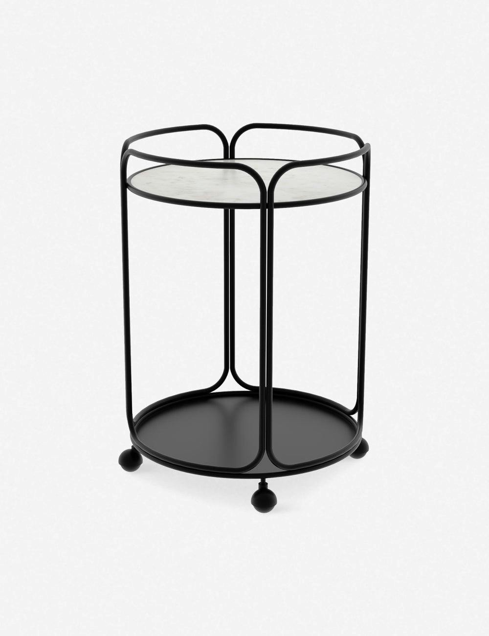 Marble Essence Round Bar Cart with Storage - Black Elegance