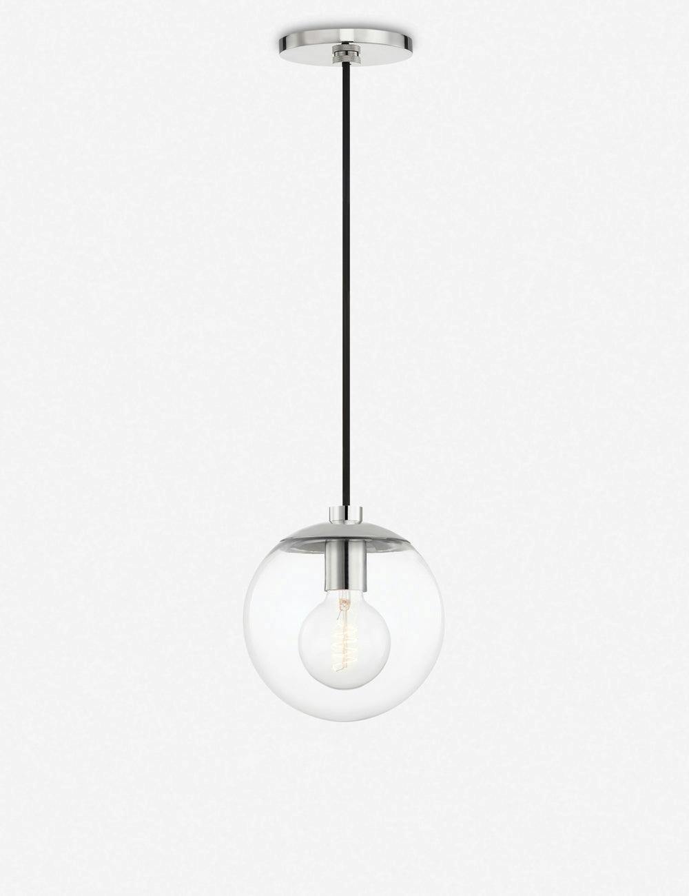 Transitional Polished Nickel Globe Pendant Light with Clear Glass Shade