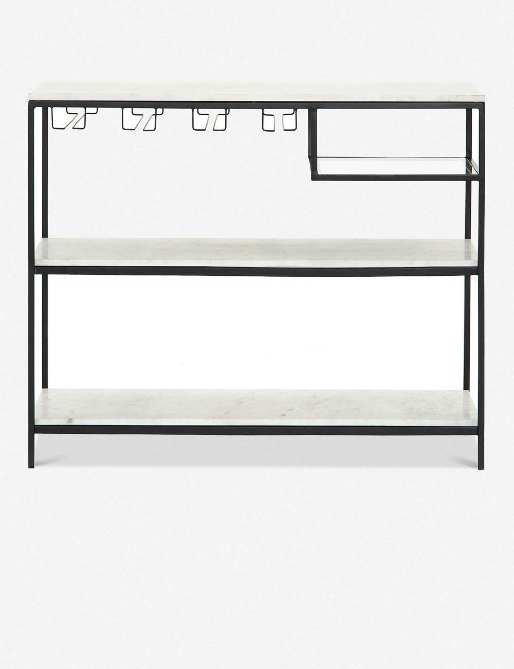 Luxury White Marble and Black Iron Bar Console with Glass Shelf