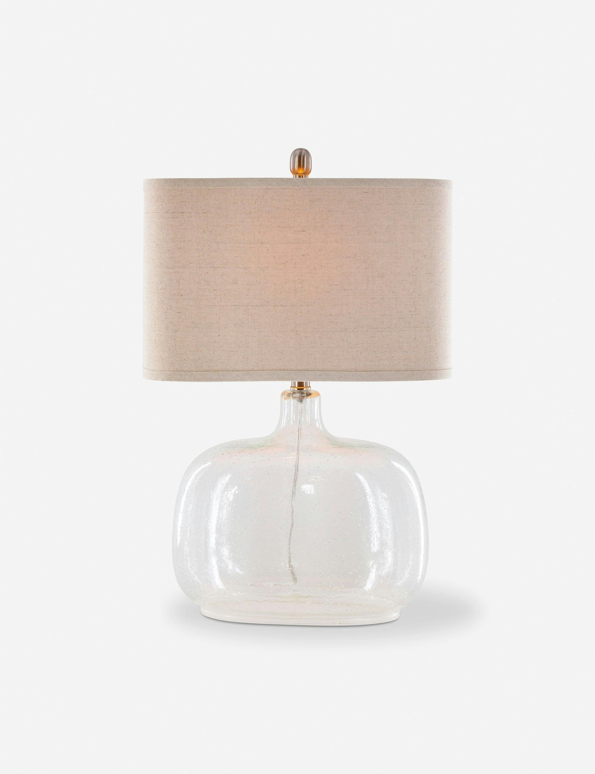 Bentley Moody Grey Glass Table Lamp with Beige Linen Shade
