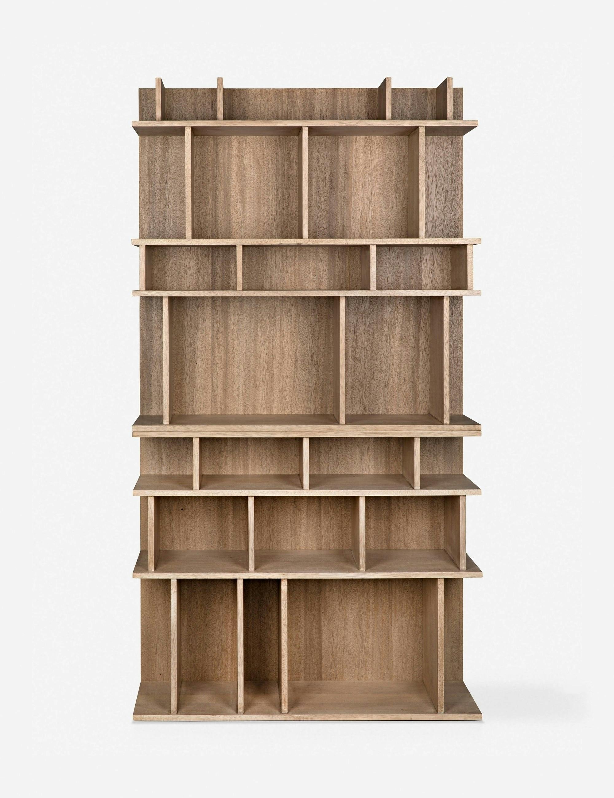 Rashi Mid-Century Rustic Walnut Bookcase with Geometric Cubes