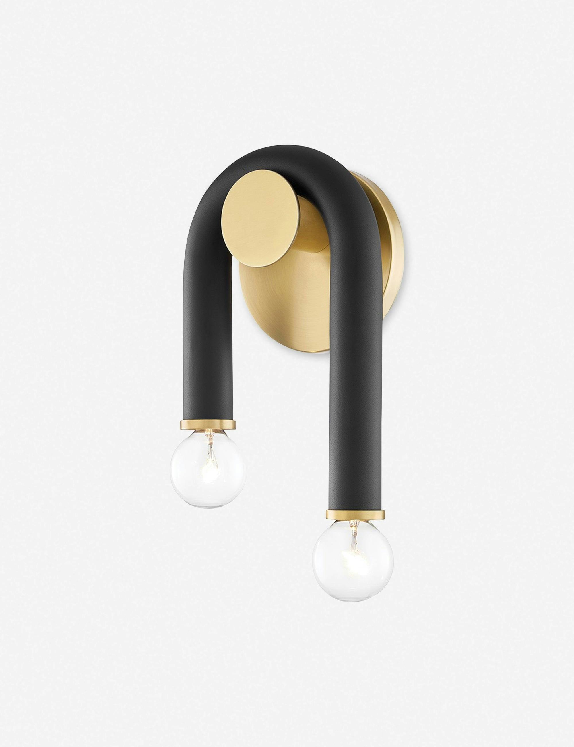 Whimsical Modern Black and Brass Dual-Bulb Wall Sconce