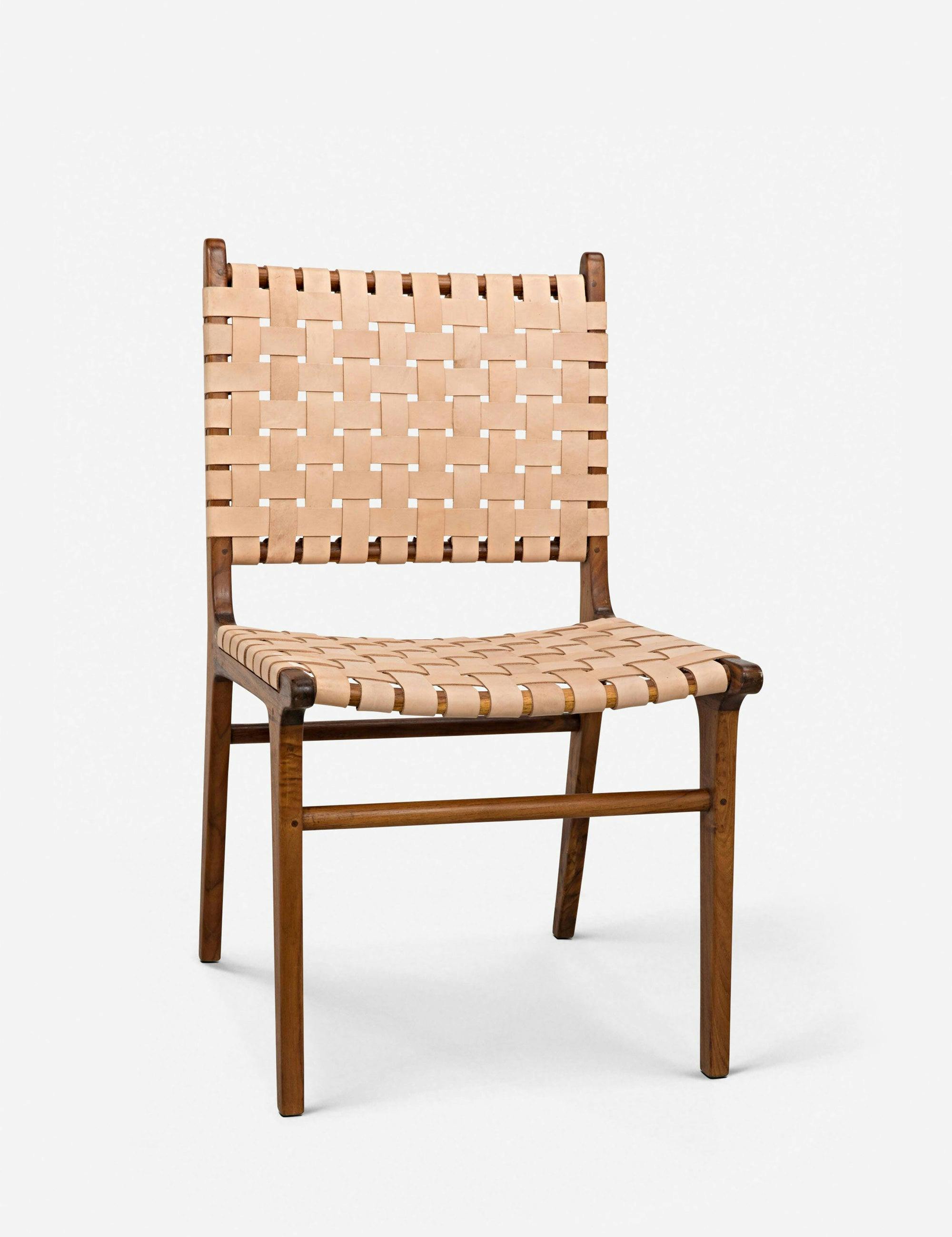 Halona Handwoven Leather Teak Wood 20.5" Side Chair