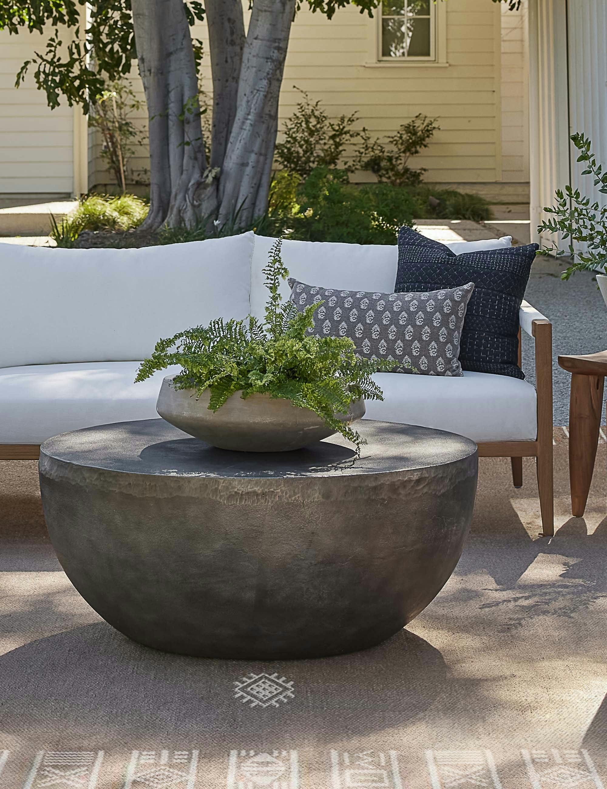Contemporary Marlow Aged Grey Aluminum Round Coffee Table