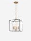 Elegant Aged Brass 4-Light Square Pendant with Textured Black Accents