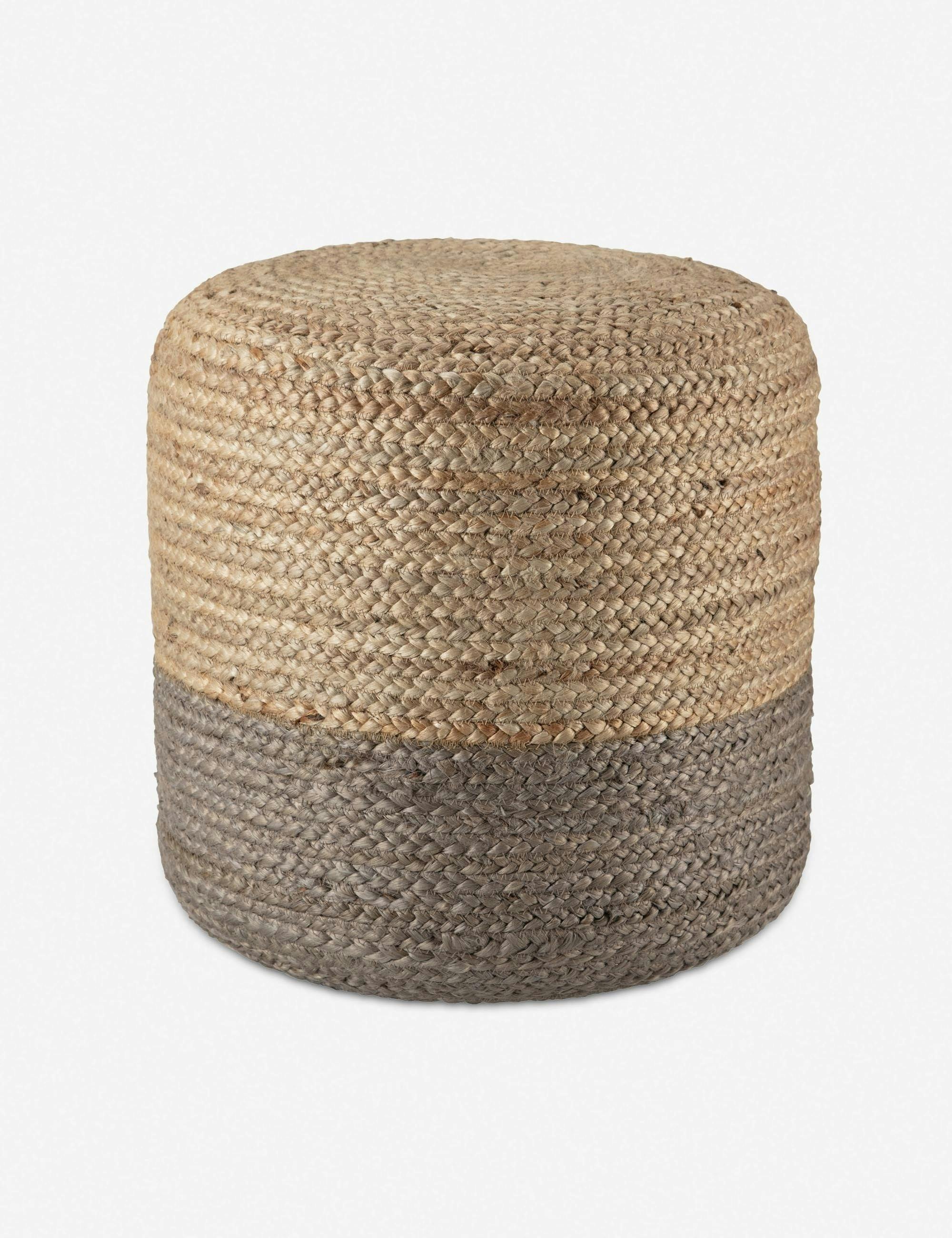Oliana Artisan Braided Jute Pouf in Taupe & Natural - 18" Round