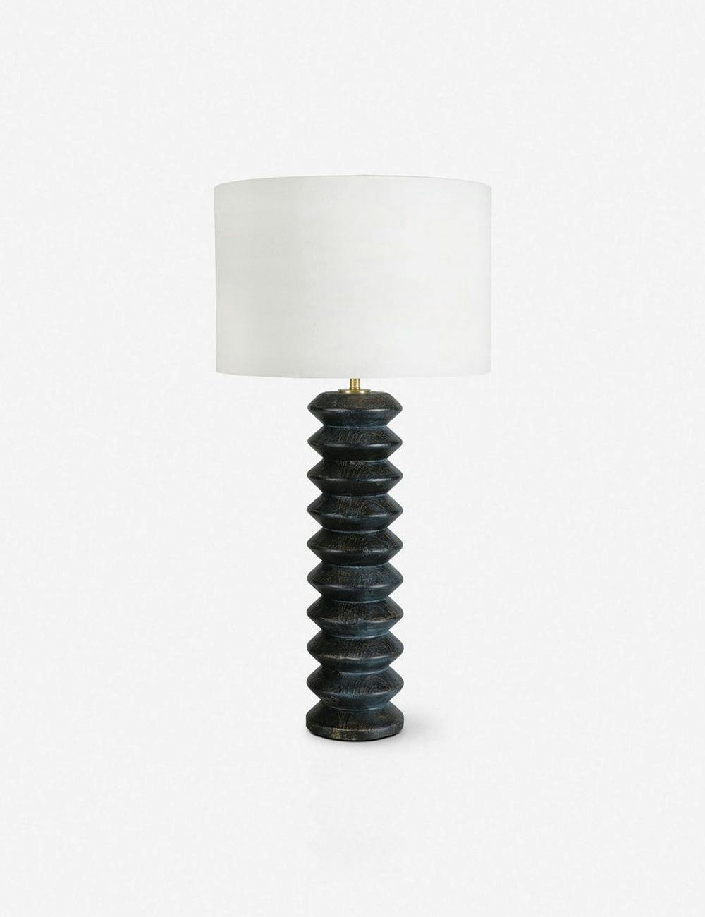 Ebony and Polished Brass Accordion Table Lamp with Linen Shade