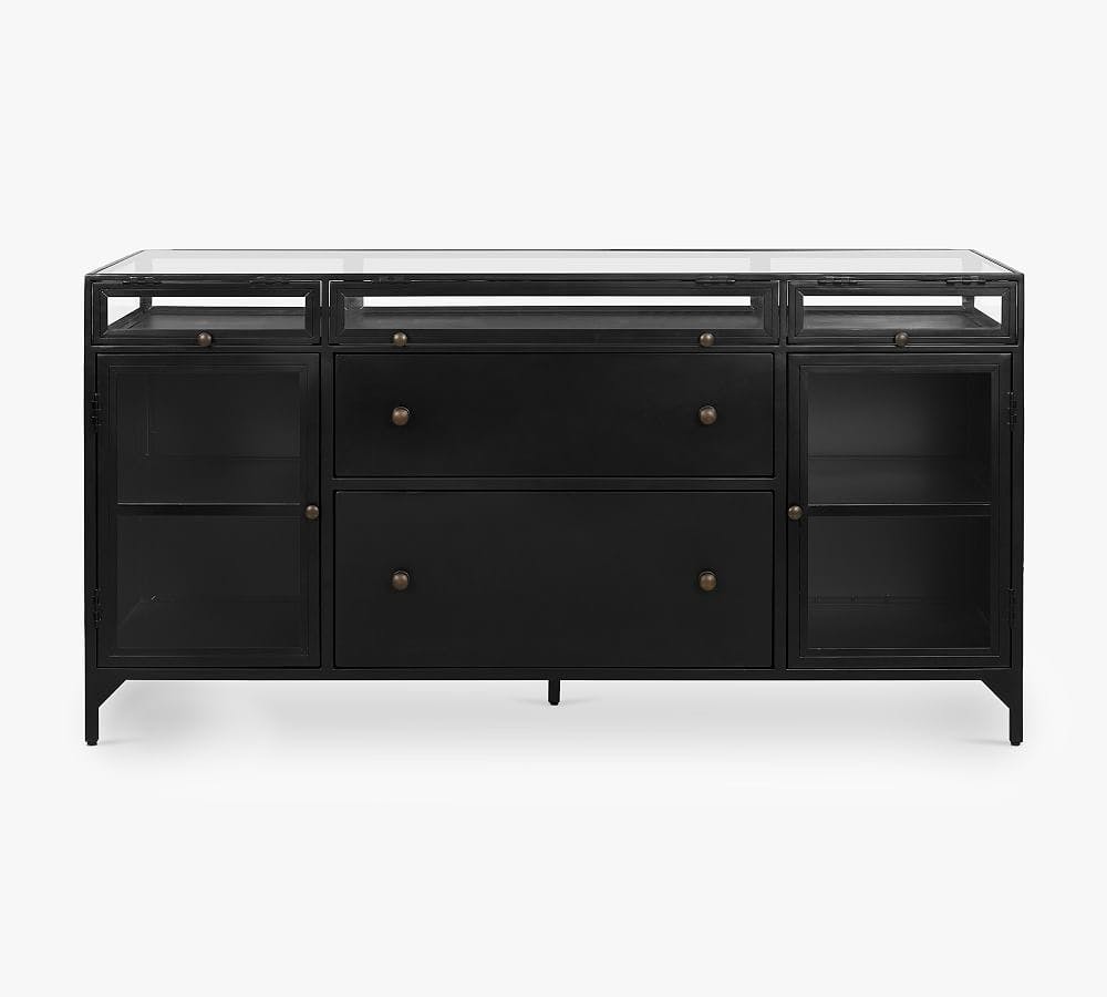Harmon 60.5'' Black Iron and Brass File Cabinet with Display Shelves