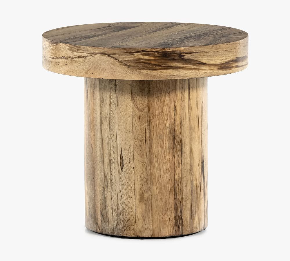 Terri 20" Round Spalted Primavera Wood Pedestal End Table