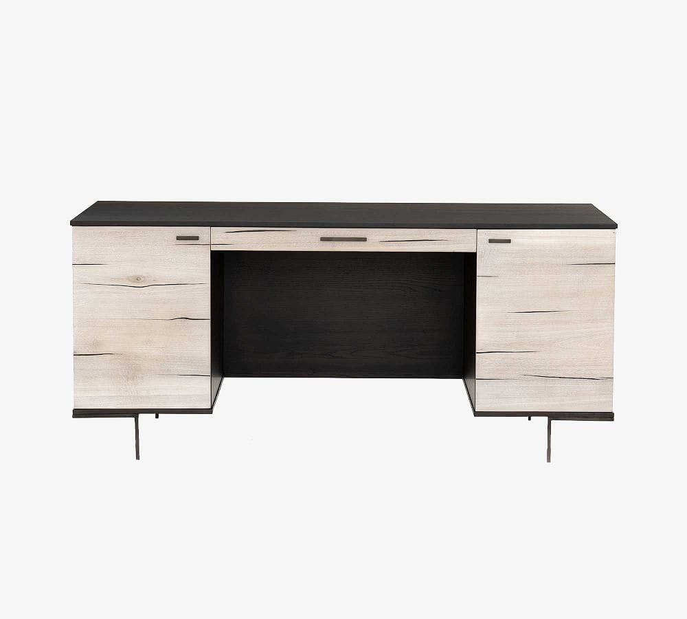Contemporary Black and Cream Executive Desk with Drawer