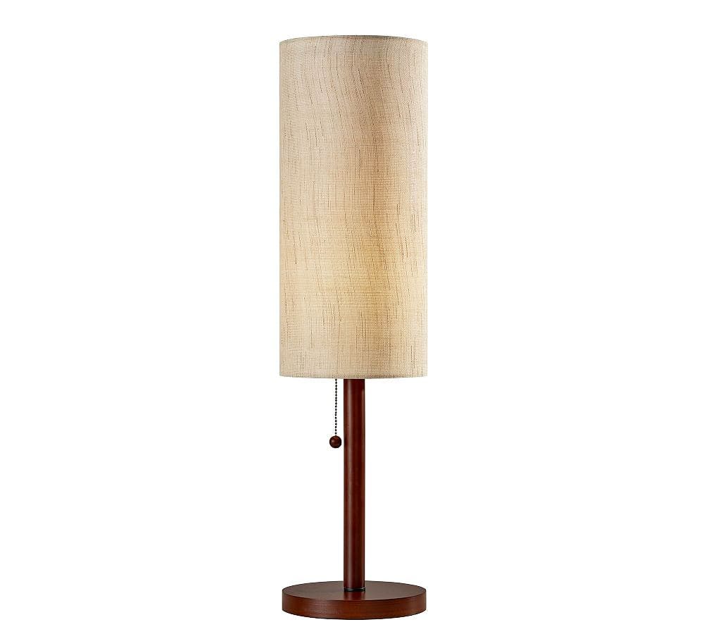 Hamptons Walnut Wood Tall Cylinder Table Lamp