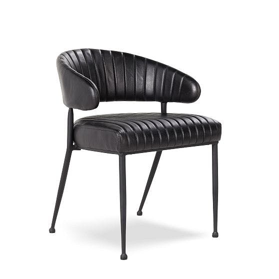 Sophisticated Jet Black Iron Frame Dining Chair with Top Grain Leather