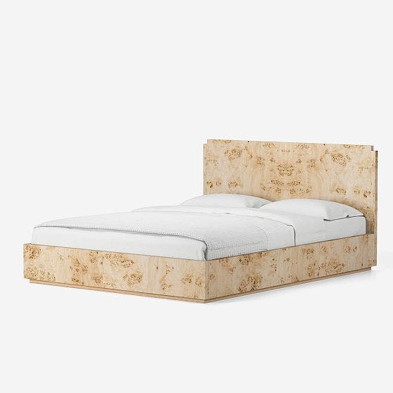 Regal Mappa Burl Queen Bed with Luxurious Light Finish