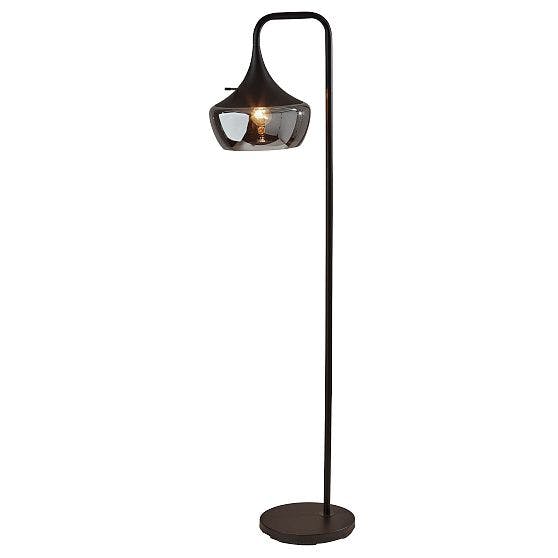 Eliza 63.5" Contemporary Black Metal Floor Lamp with Smoked Glass Shade