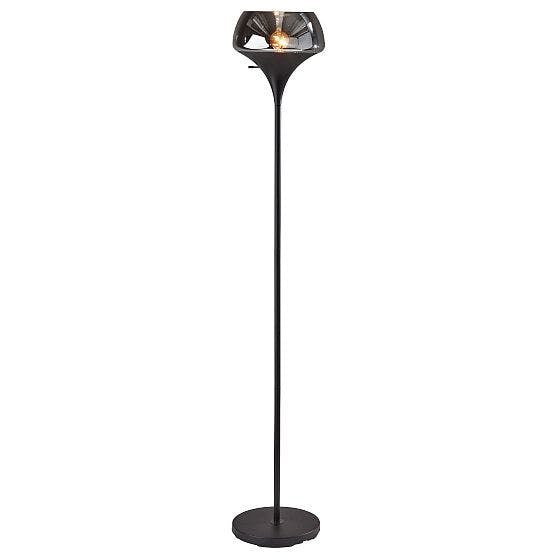Eliza 69.5'' Black Metal Torchiere with Smoked Mercury Glass Shade
