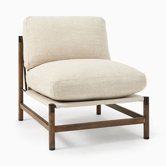 Contemporary Beige Parawood Accent Chair with Bronze Accents