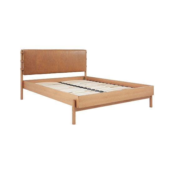 Colby King-Size Bed with Leather Upholstered Headboard and Oak Legs