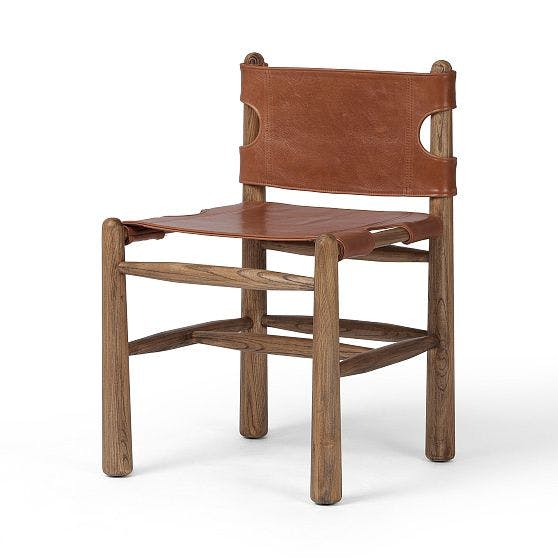 Allston 21'' Brown Top-Grain Leather and Wood Dining Side Chair
