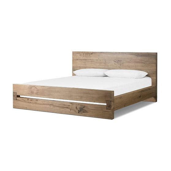 Perlman King-Size Oak Wood Frame Bed with Drawer and Slats